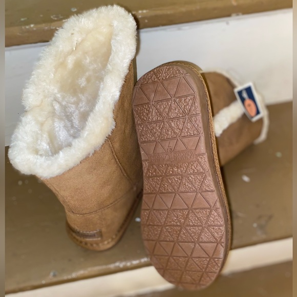 NIB Minnetonka Suede Faux Fur Shearling Trim Winter Boots Tan Suede 7 - Picture 4 of 4